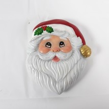 Santa Head Red Hat Figurine Flat Hand Painted Christmas Holiday Decor - £17.85 GBP