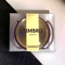 TIMBRO Coaster Set/4 By InterDesign Brushed Metal Espresso Wood Holder - £13.23 GBP