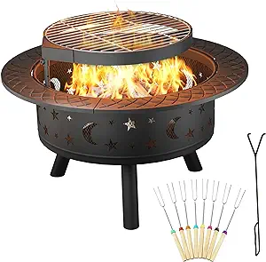 35 In With Grill Grate Outdoor Wood Burning With Roasting Stick And Fire Poker R - £318.66 GBP