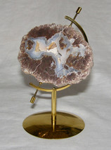 Vint. Natural Geode Brass Mounted As An Angled GLOBE- Cut + Polished Agate Geode - £30.36 GBP