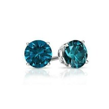 1.75Ct Rond Simulé Diamant Bleu Plaqué or Blanc Boucles D&#39;Oreilles Vis Arrière - £39.41 GBP