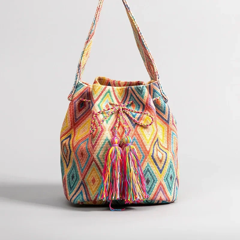 Bohemian Bucket Bags Design Shoulder For Women Luxury Stitching Colours ... - $93.65