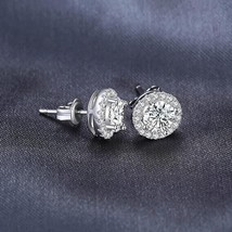 1.50Ct Round Cut Lab-Created Diamond Halo Stud Earrings 14K White Gold Plated - £73.36 GBP