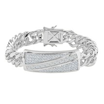 5CT Princess Round Moissanite Diamond Men&#39;s Link Bracelet 14K White Gold Over 8&quot; - £523.17 GBP