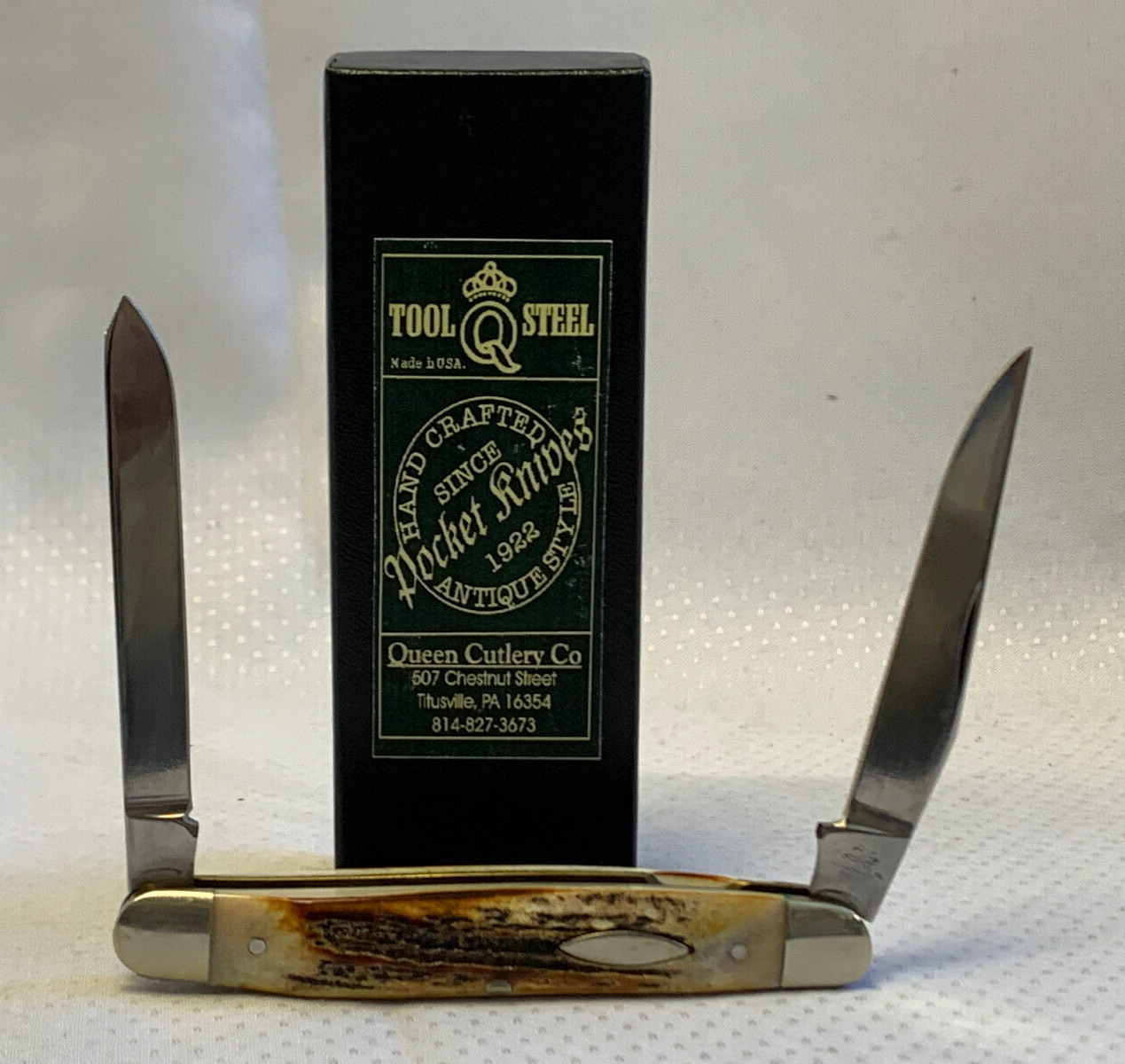 Queen Cutlery Co Folding Pocket Knife PH-D2 Tool Steel Jack Knife Stag 2 Blades - $169.95