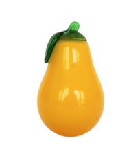 Vintage art glass yellow &amp; green pear fruit paperweight - $19.99