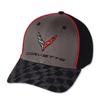 C8 Corvette Black, Gray, Red Checkered Visor Hat - £22.41 GBP