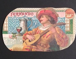 Early Fernando Cigar Advertising Label Trimmed Man Playing Mandolin Lute... - $14.99