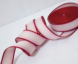 3/4&quot; 20mm wide Dk Red / Pink / Off white Stripes Grosgrain Ribbon Poly Tape GR62 - £5.56 GBP+