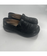 Alegria Keli Floral Pattern Shoes 37 Black Embossed Comfort Clog Womens 6.5 - $24.30