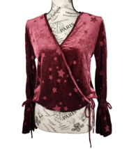 VINTAGE HAVANA Red Velvet Star Bell Sleeve Wraparound Blouse Top Women S... - £22.34 GBP