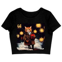 Ginger Cat Women&#39;s Cropped T-Shirt - Cute Crop Top - Printed Crop Tee Shirt - Bl - £23.34 GBP