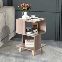 Modern Nightstand Set 2 Pcs Wooden with Solid Wood Legs for Living Room - £74.37 GBP