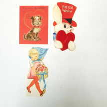 3 Valentine VTG UNUSED Hallmark Die-Cut Glitter Girl Flocked Bunny Dog Husband - £7.99 GBP
