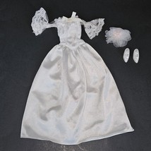 VTG Barbie Fashion Avenue Bridal White Wedding Dress Shoes Lace Sleeves Lot - $14.80