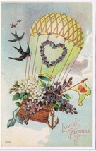 Postcard Flowers Bluebirds Balloon Old Fashioned Love Reproduction - £2.32 GBP