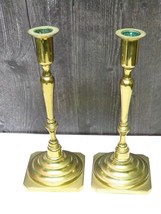 Pair of Antique Continental Brass Candlesticks Numbered 9.75&quot; - $98.01