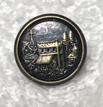 Victorian Dark Gold Tone Metal Frame Dress Button Water Wheel Tree's Tow... - $7.43