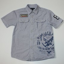 Tommy Hilfiger Boy&#39;s Short Sleeve Snap Front Stripe Shirt Top size 8 9 10 - $9.99