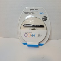 Memorex 10 Pack PK Printable CD-R CDR 52X 700MB 80 MIN Minute + Marker P... - £8.83 GBP
