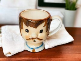 Man’s Cute Face With Mustache Vintage Ceramic Shaving Coffee Tea Mug Cup - $18.58
