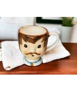 Man’s Cute Face With Mustache Vintage Ceramic Shaving Coffee Tea Mug Cup - £14.61 GBP