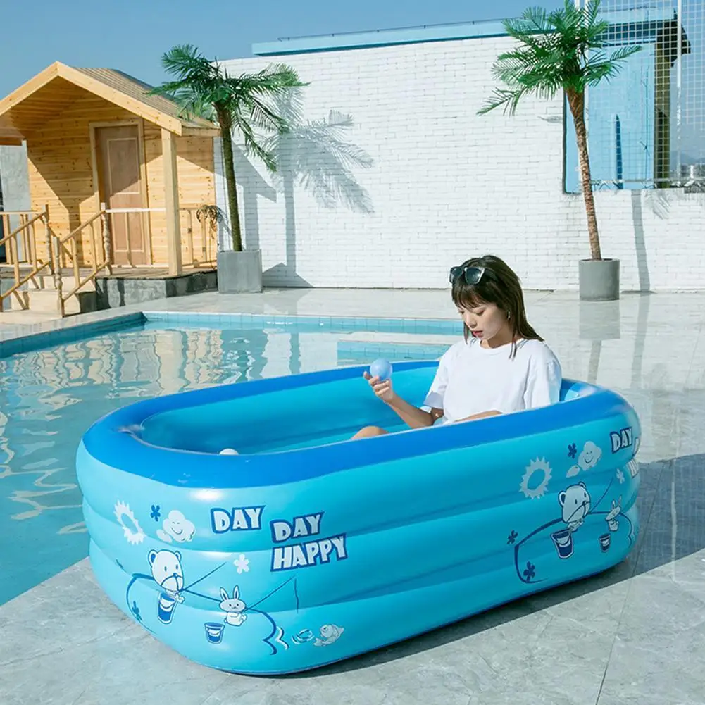 By swimming pool toddler water game play center rectangle blow up swimming pool 3 rings thumb200