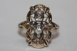 ANTIQUE 14K YELLOW GOLD FILIGREE ART DECO RING WITH DIAMOND ACCENTS SZ 5 - $8,268.86 MXN