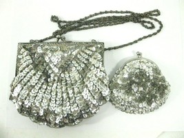 Vintage Speyer Milor Ltd Silver Sequin Evening Bag &amp; Unbranded Coin Purse - $29.99