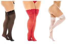 QUEEN THIGH HIGH SHEER STOCKINGS WITH STAY UP SILICONE LACE TOPS - £12.74 GBP