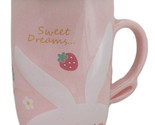 Pink Bunny Rabbit Strawberries Sweet Dreams Ceramic Mug With Lid And Spoon - £14.09 GBP