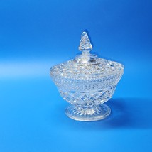 Vintage Anchor Hocking Wexford Glass Candy Dish Compote Footed Bowl WITH LID - £21.55 GBP
