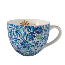 Lilly Pulitzer Gold Handle Ceramic Coffee Mug 12 Ounce Blue - £8.67 GBP
