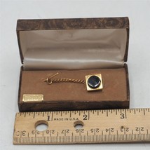 Vintage Tie Tack Pin Gold Tone Onyx - £19.45 GBP