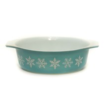 Pyrex Snowflake Turquoise Oval Bowl Casserole Baking 1 1/2 Qt. #4311 Vintage USA - £27.19 GBP