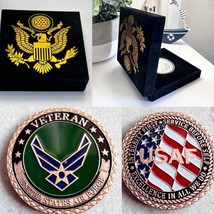 Military US Air Force Veteran USAF Challenge Coin with velvet case - £15.47 GBP