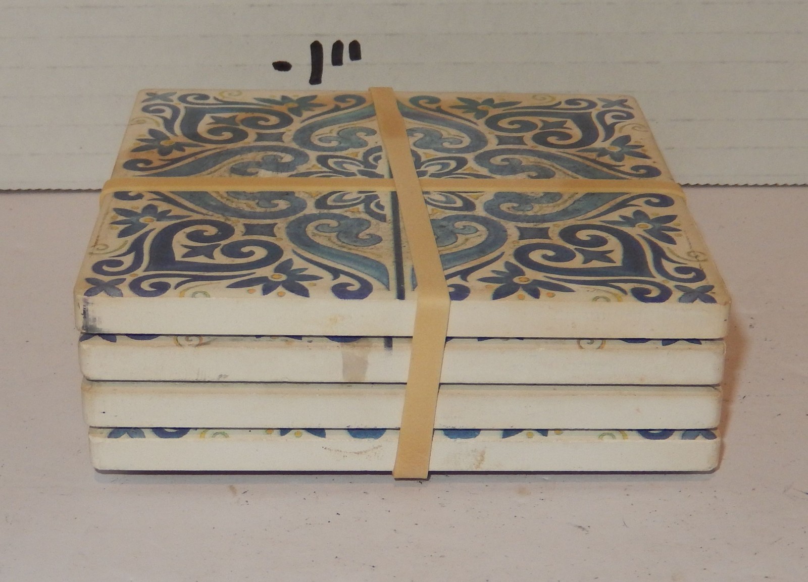 Vintage Porto Blue & White Ceramic Tile Coasters Set of 4 Portuguese Azulejos Item image 5