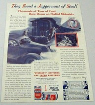 1938 Print Ad Eveready Batteries Car Stalled on Railroad Tracks Coal Train - $15.33