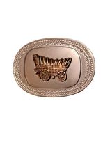 Vintage Covered Wagon Belt Buckle Silver Tone Western Prairie Wagon Oval... - $14.40