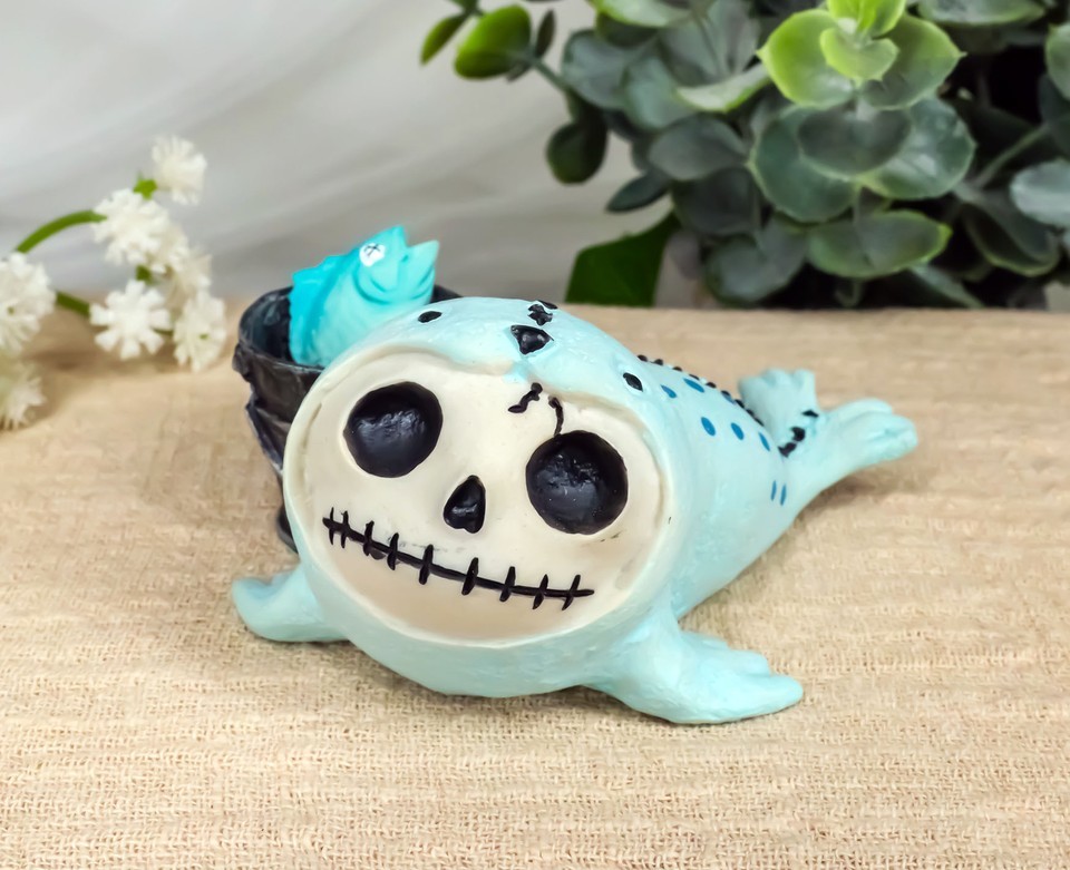 Ebros Furrybones Rollie The Seal with A Bucket of Fish Small Sit Up Figu... - $14.99