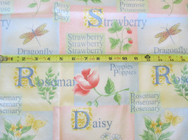 Daisy Strawberry Rosemary Dragonfly Primrose Poppies Fabric Oop - £30.47 GBP
