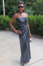 Designer Cache Heavily beaded Silver black ball dress gown S 0-4 - £552.67 GBP