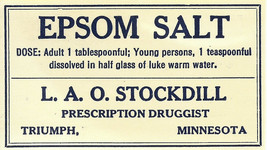 Vintage Pharmacy Label EPSOM SALE L.A.O. Stockdill Druggist Triumph Minn... - £20.71 GBP
