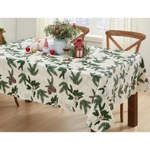 Joyful Holly Country Rustic Vinyl Christmas Tablecloth With Flannel Backing, Hol - $42.99