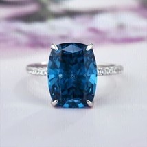 3Ct Cushion Cut London Blue Topaz Engagement Wedding Ring 14K White Gold Plated - £110.78 GBP