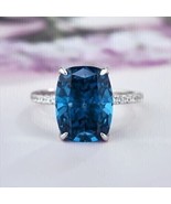 3Ct Cushion Cut London Blue Topaz Engagement Wedding Ring 14K White Gold... - £109.05 GBP