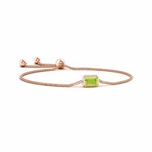 ANGARA Horizontally Set Emerald-Cut Peridot Bolo Bracelet in 14K Solid Gold - £590.36 GBP