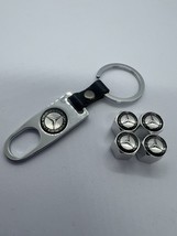 Mercedes Benz Set Of 4 Silver Chrome Aluminum Tire  Valve Stem Cap Keychain - $16.91