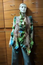 FELTED WOO LONG SCARF FOREST GREEN HANDMADE OVERSIZE WRAP UNIQUE GIFT FO... - £159.80 GBP
