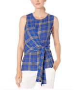 Vince Camuto - Women&#39;s Sleeveless Asymmetrical Tie Front Plaid Blouse - ... - $19.80